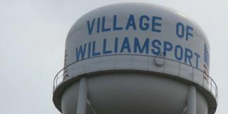water tower with Village of Williamsport written in blue letters